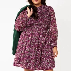 Draper James XXL smocked long sleeve ditzy floral print loose dress NWT
